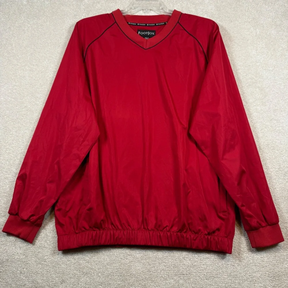 FootJoy Mens Large Golf Pullover Jacket Windbreaker Red V Neck Lightweight